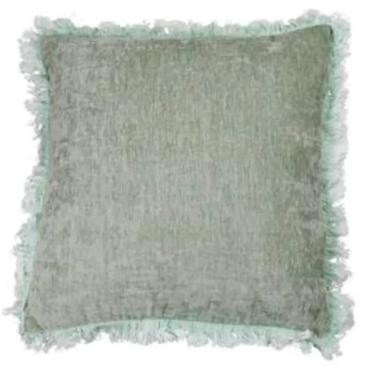 Green sage velvet frill poly cushion