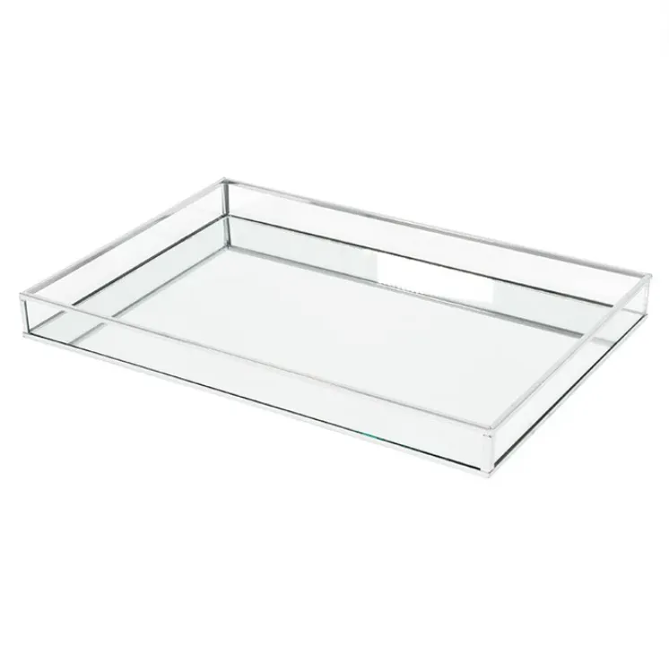 Silver Clear Side Mirror Rectangle Tray
