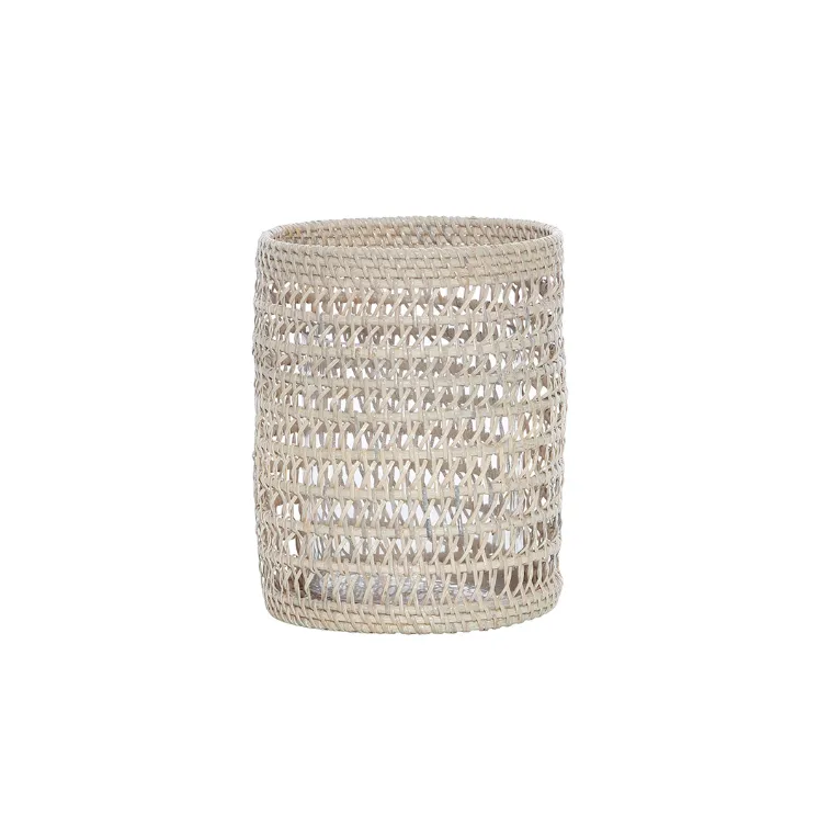 Whitewash & rattan glass lantern