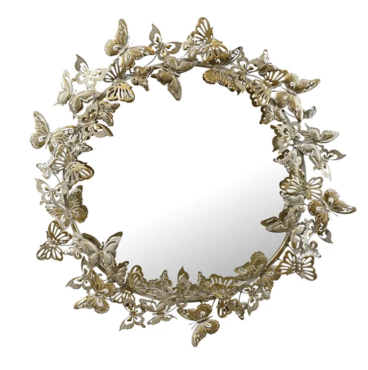 Metal gold round butterfly mirror 80cm