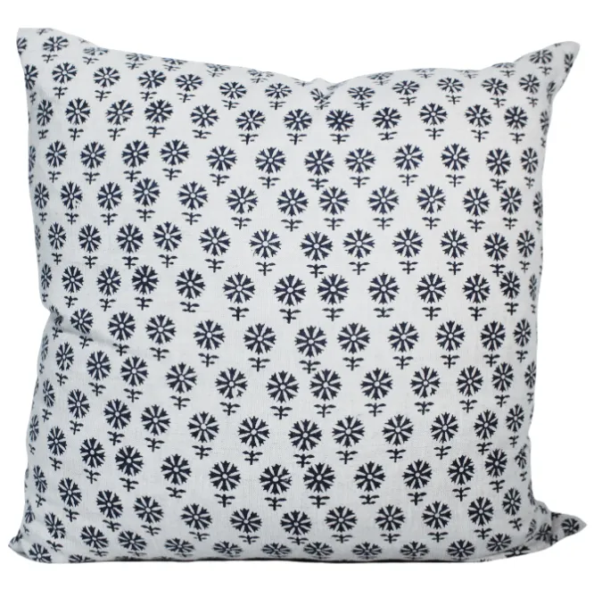 Blue navy flower block print feather cushion