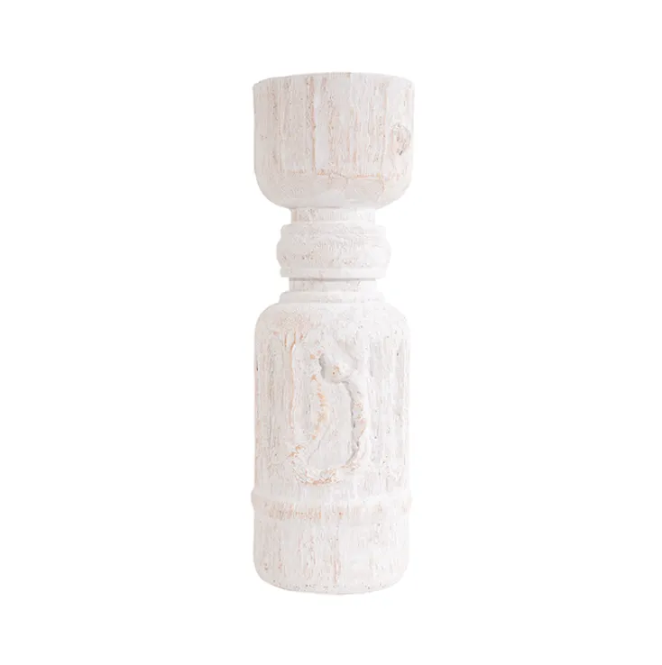 Whitewash Resin Candle Holder Medium