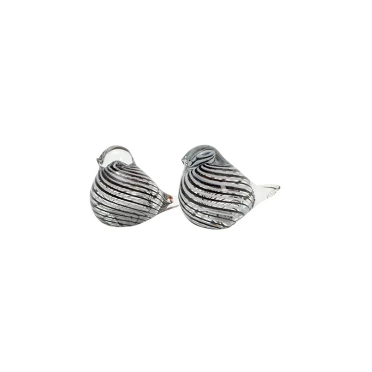 Glass B&W Swirl Bird Set 2