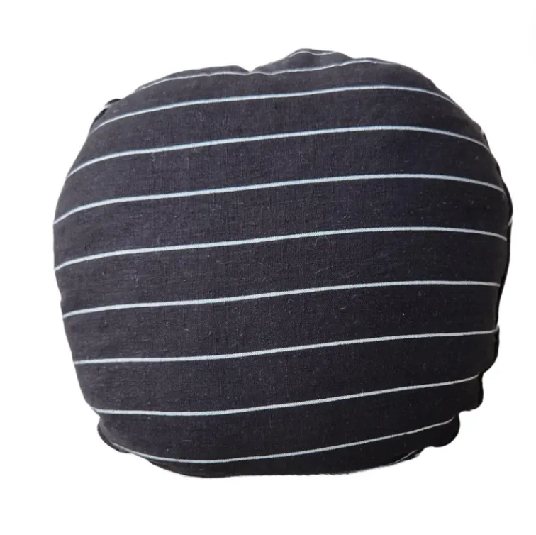 Black with White Stripe Round Cushion Feather