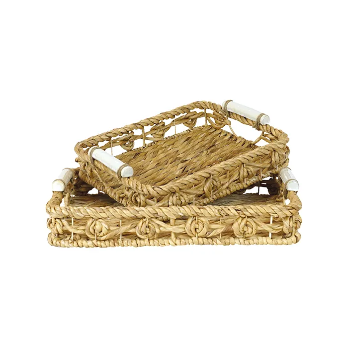 Woven tray with ceramic handle