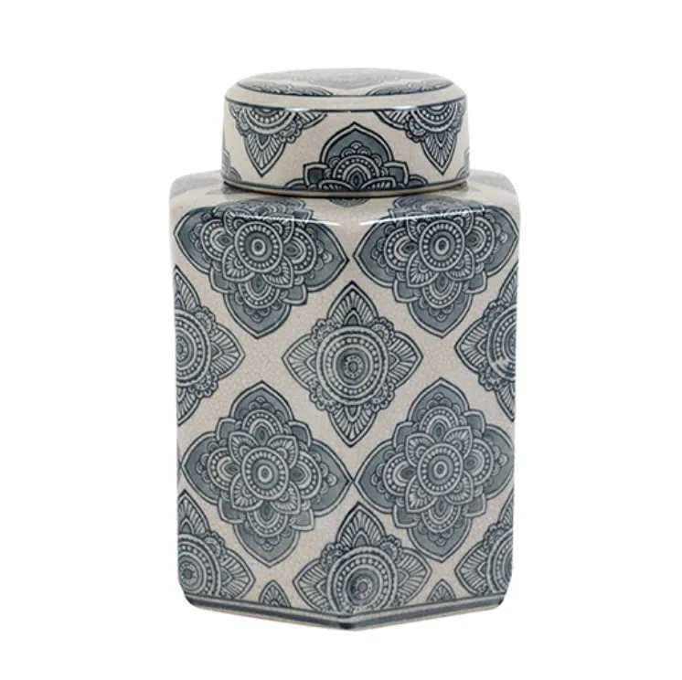 Ivory Blue Hex Ginger Jar