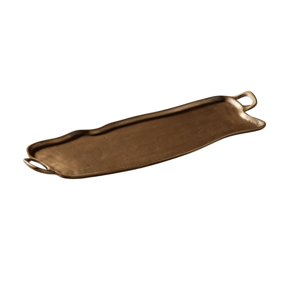 Brass Metal Long Tray with Handles