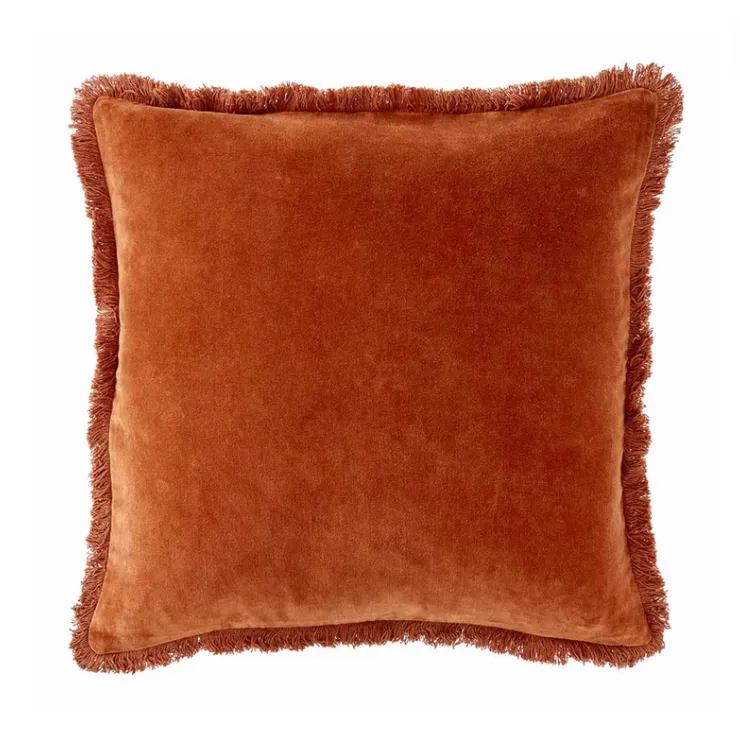 Orange Velvet Fringe Cushion