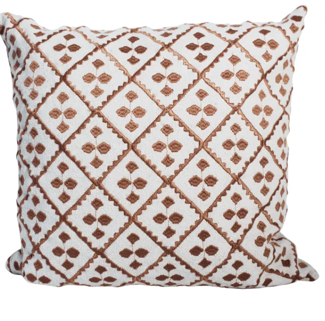 Rust diamond knit feather cushion