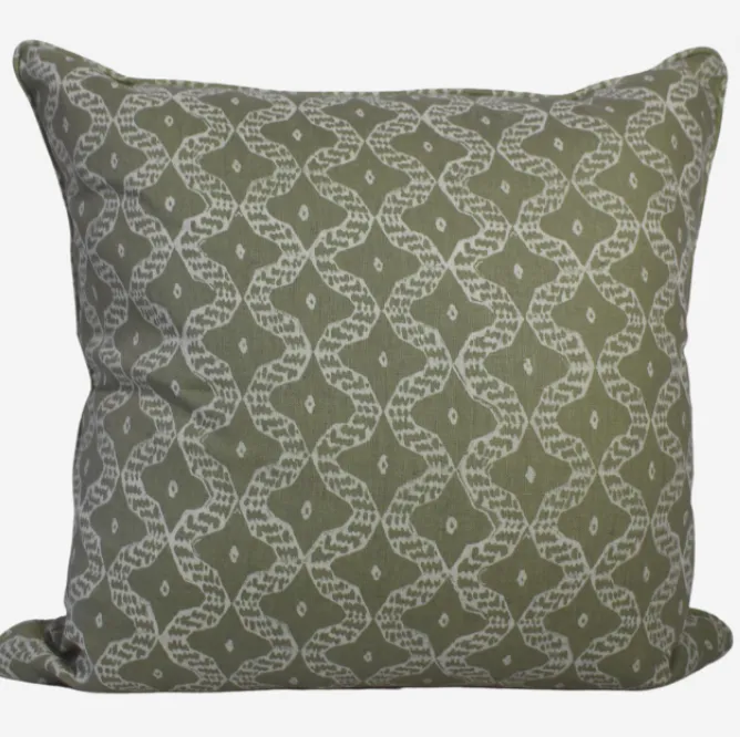 Walter green moss snake block print feather cushion