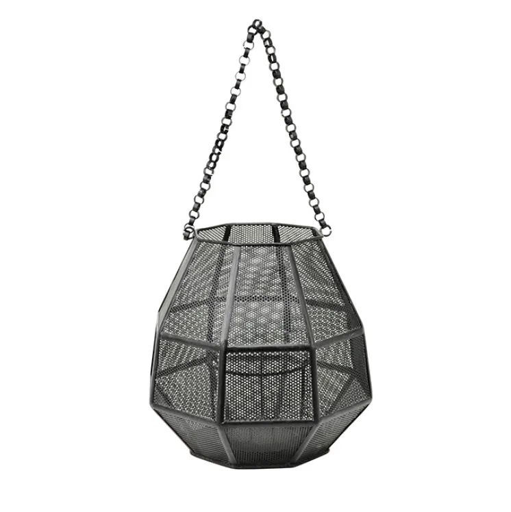 Metal black mesh lantern lge