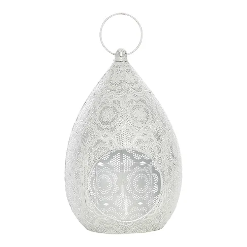White metal mesh teardrop lantern