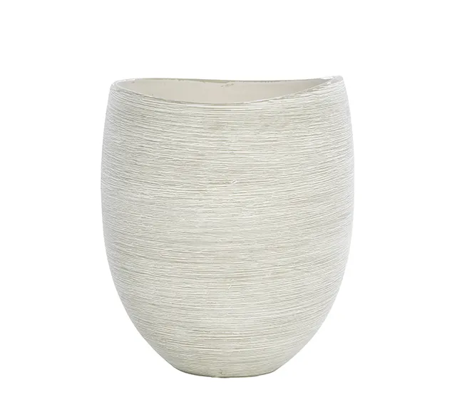 Ceramic etched grey vase small