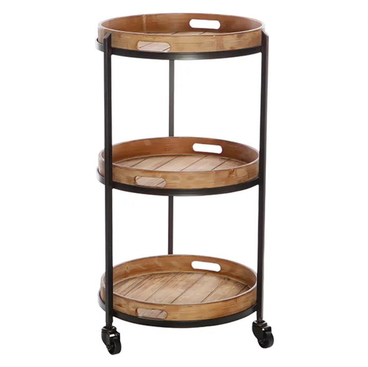 Timber Iron 3 tier Round Bar Cart