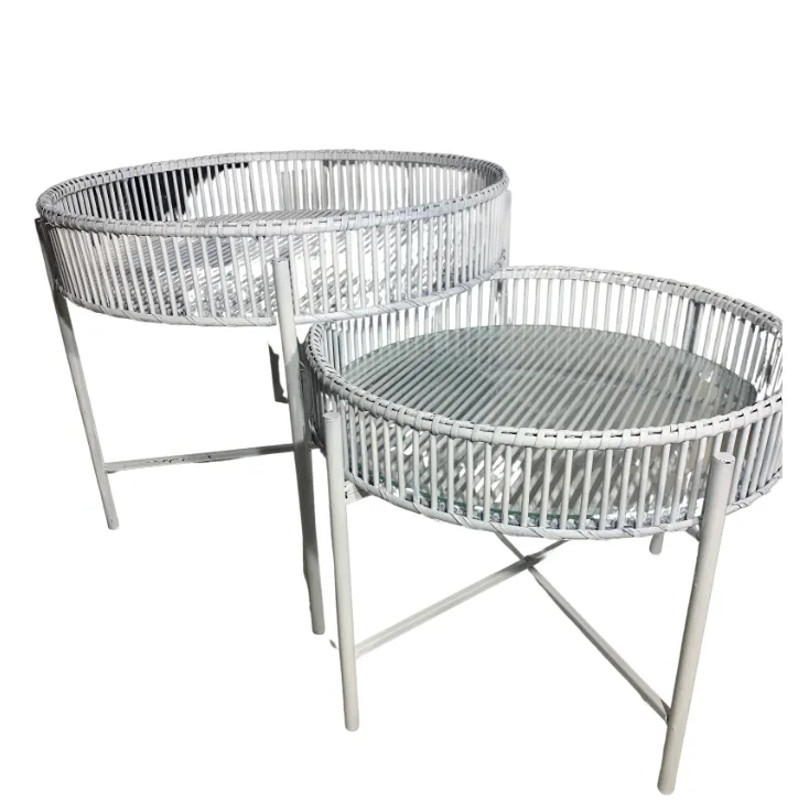 Rattan White Coffee Table Set 2