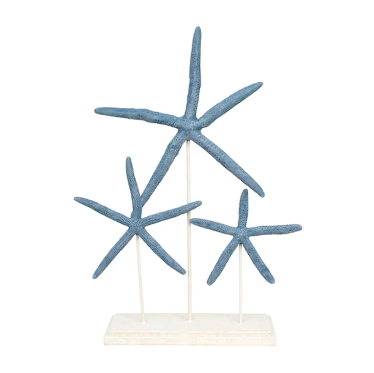 Resin Blue Triple Star Fish on Stand