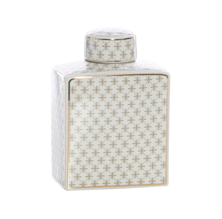 Crisscross rect ginger jar gold trim sml