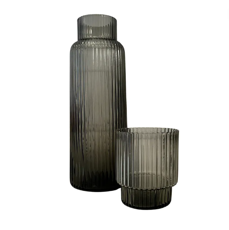 Decanter Grey Glass Ribbed 