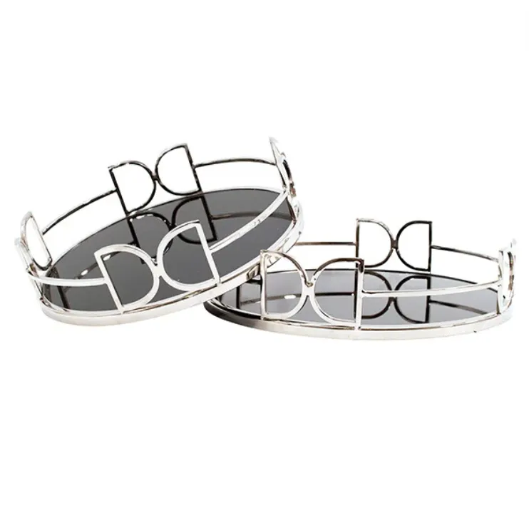 Metal Black Glass Round Tray
