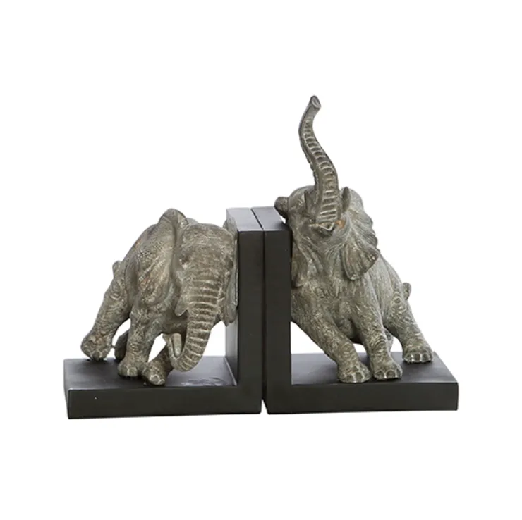 Resin Leaning Grey Elephant Bookends