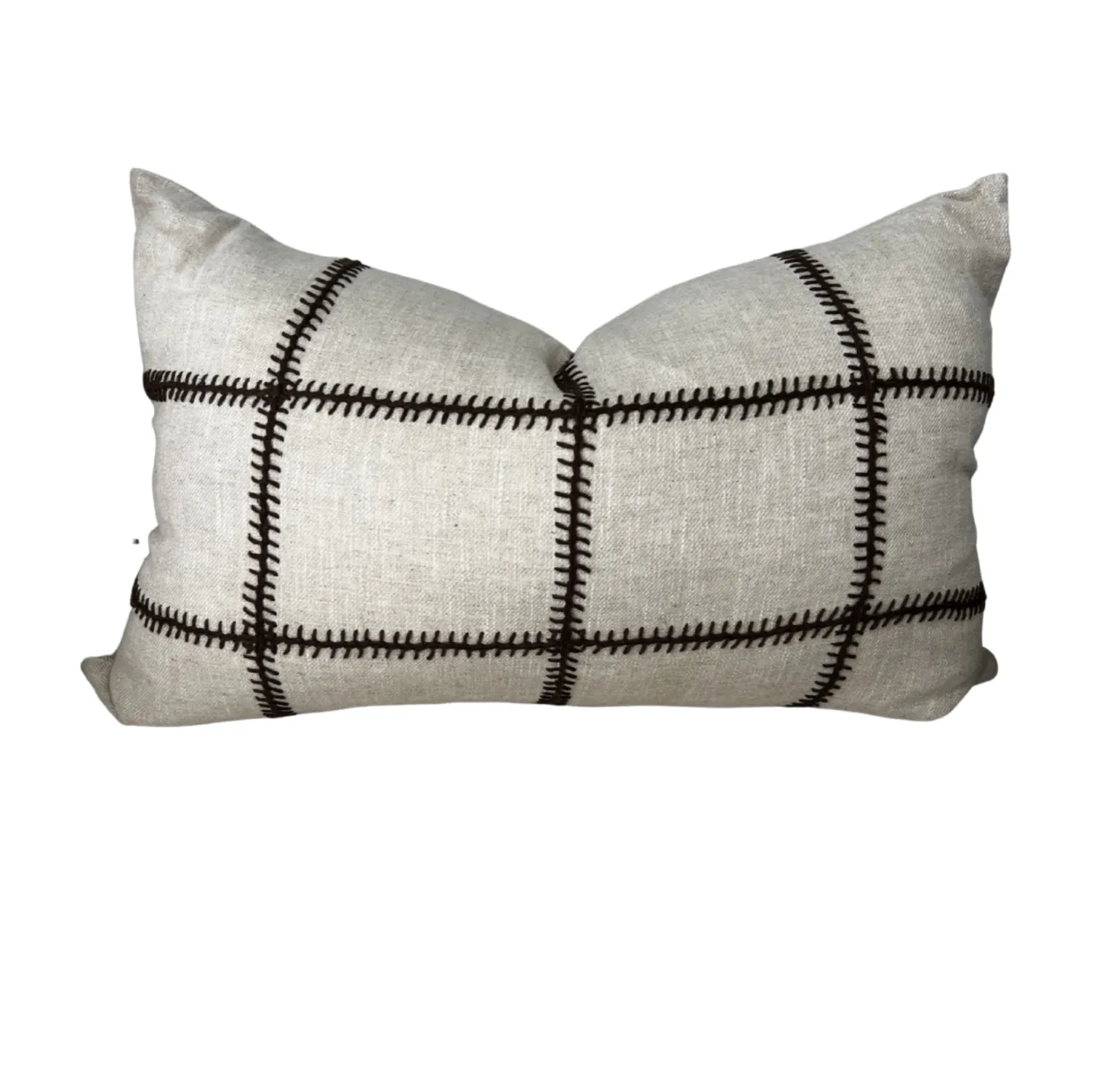 Dark Brown Check Stitching Lumber Cushion