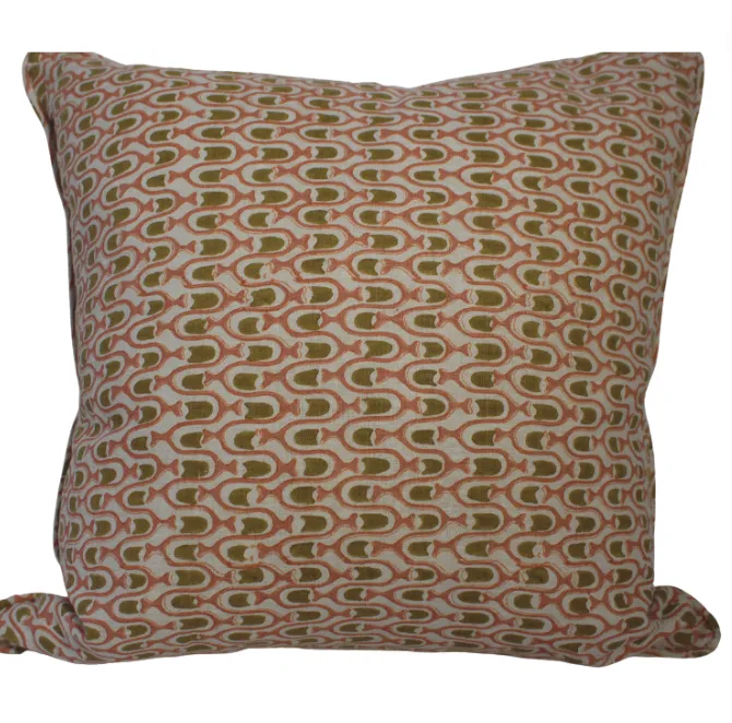 Walter pink / brown block print feather cushion
