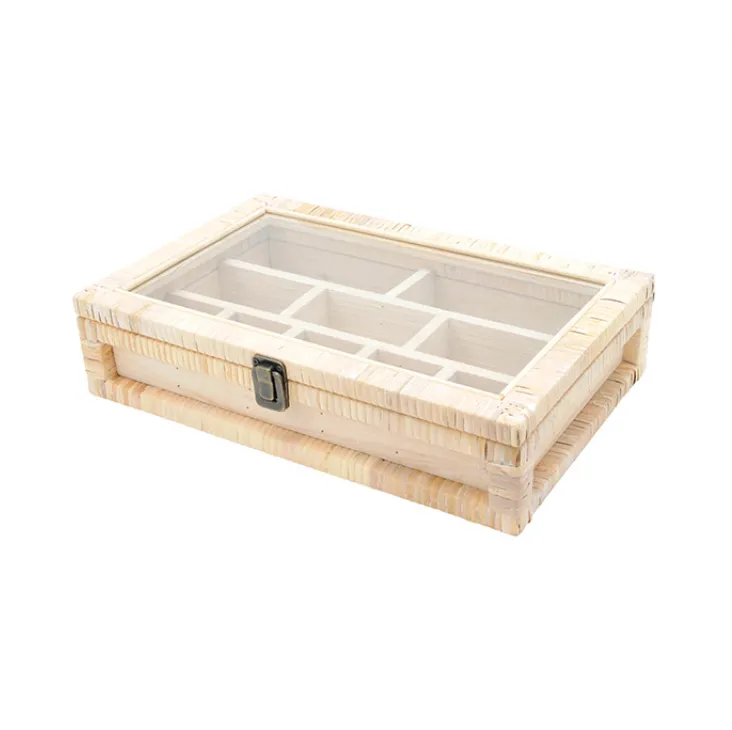 Rattan glass timber & glass case large