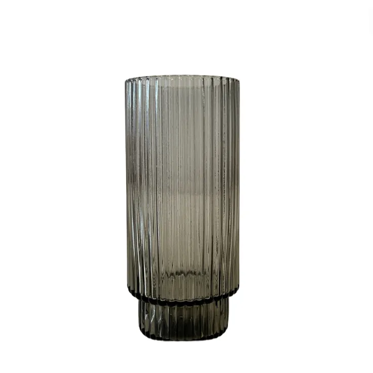 Grey Ribbed Glass Hi Ball Set 2