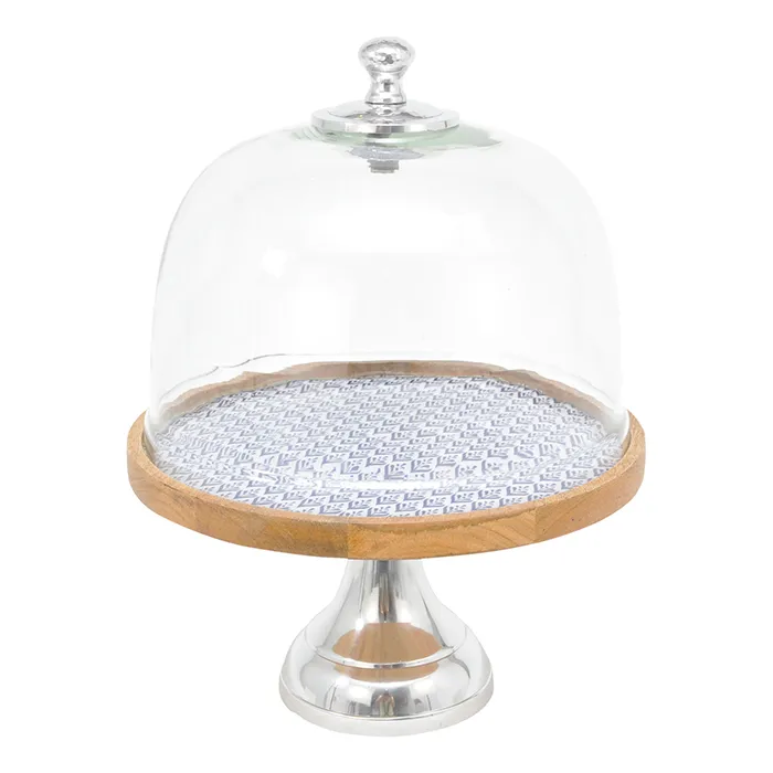 Cloche blue, white cake stand platter