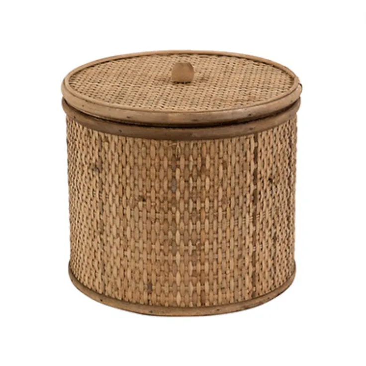Rattan lidded box round