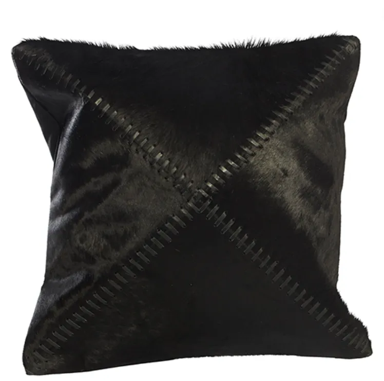 Black cowhide feather cushion