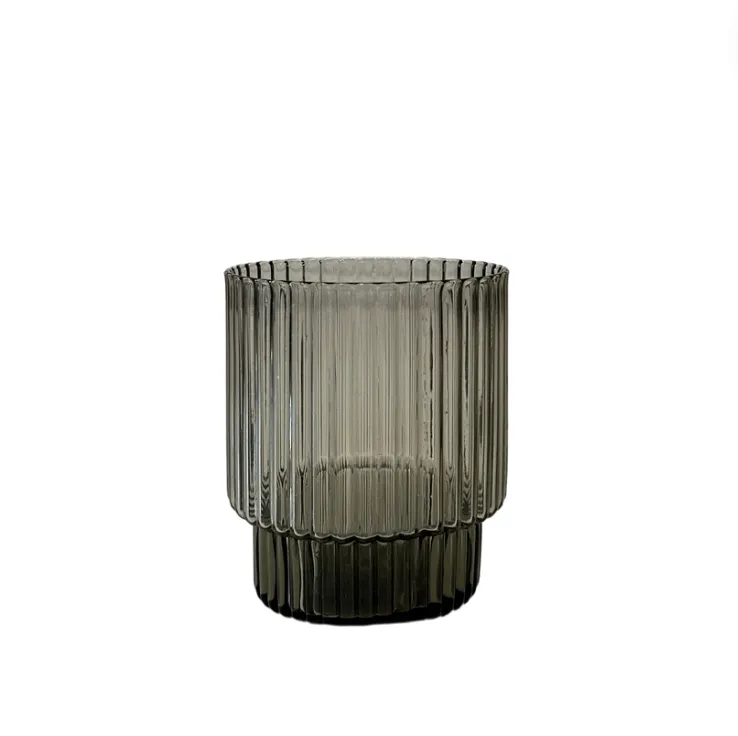 Grey Ribbed Glass Tumbler Set 2