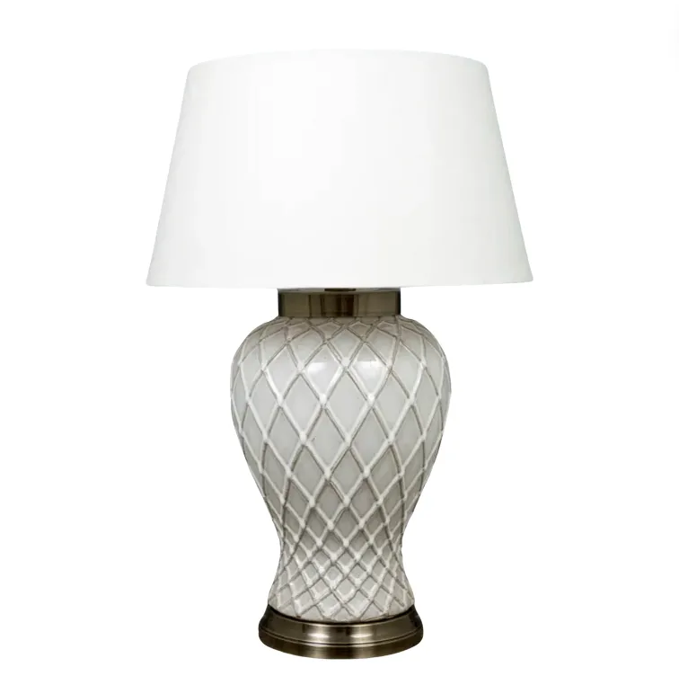 Cream Ceramic Criss Cross Brass Table Lamp