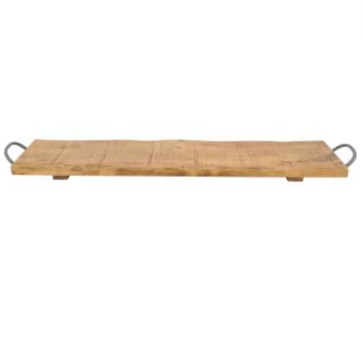 Rubber Wood Rectangle Handle Tray Large