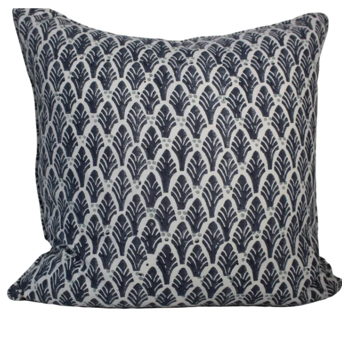 Walter blue navy block print feather cushion