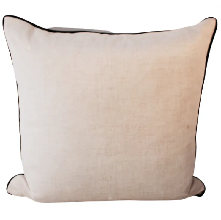 Cream heavy weight velvet with black piping feather cushion