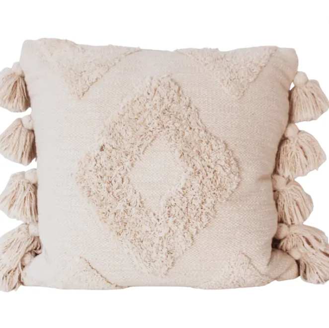Cream woven knit diamond feather cushion
