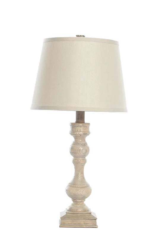 Resin wood lamp with round nat shade