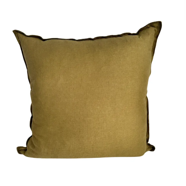 Olive Green Linen Feather Cushion