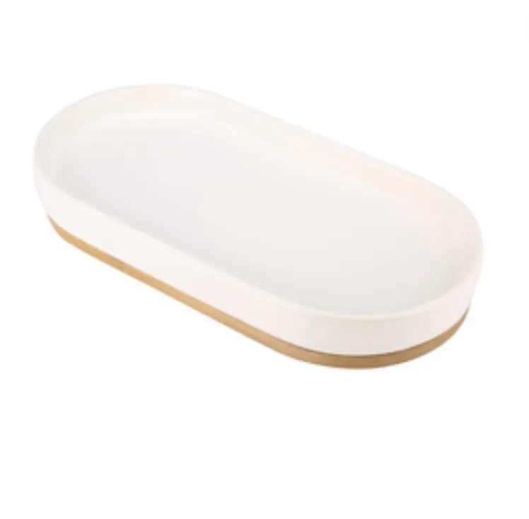 Ceramic white bamboo oval platter