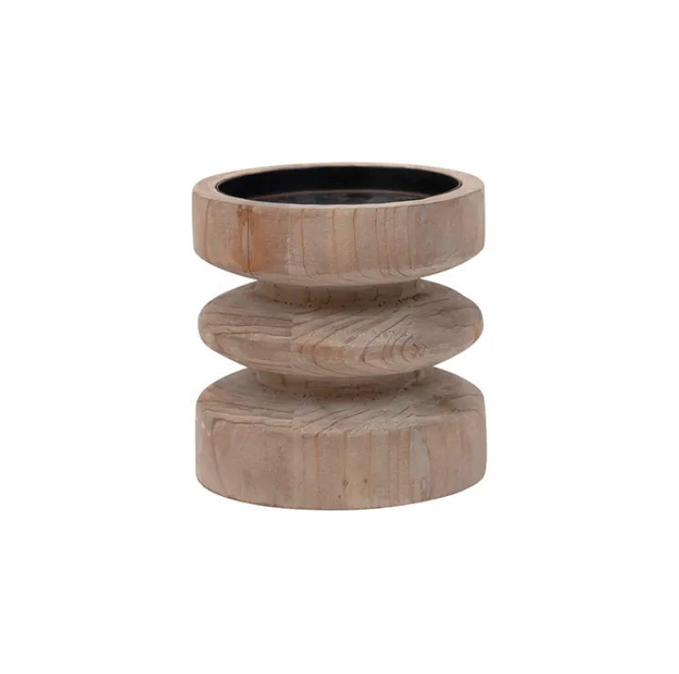 Natural Wooden Candle Holder Small