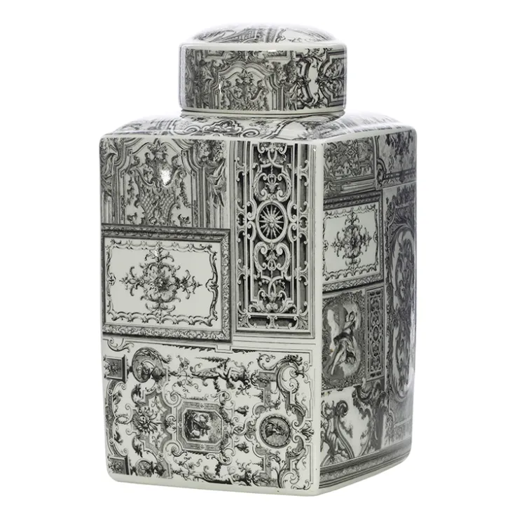 B & W Square Terracotta Ginger Jar