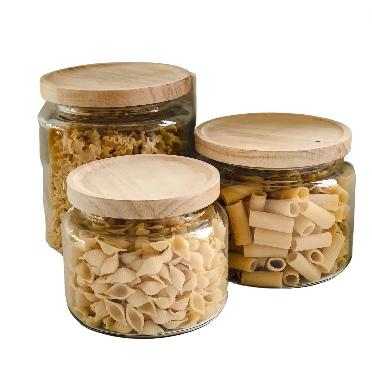 Glass Jar with Wooden Lid Pasta Wide