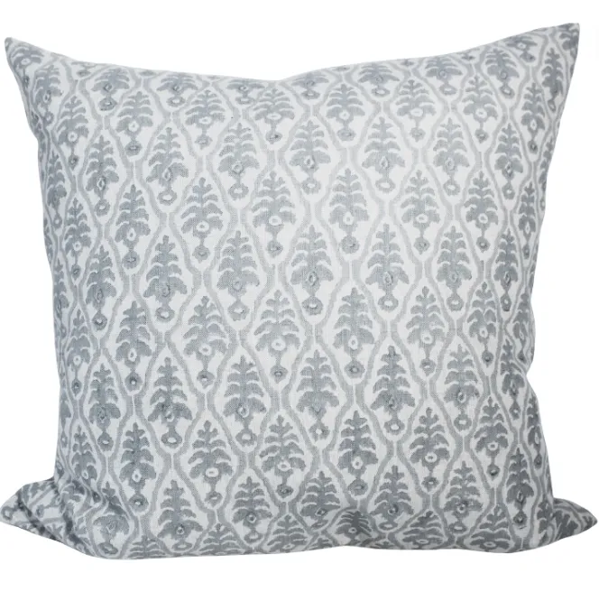 Walter blue diamond leaf block print feather cushion