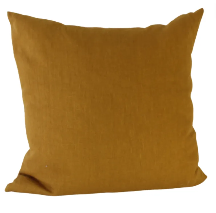 Mustard plain linen feather cushion