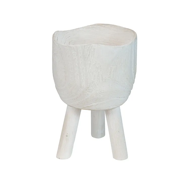 White Wooden Bowl With Legs Large
