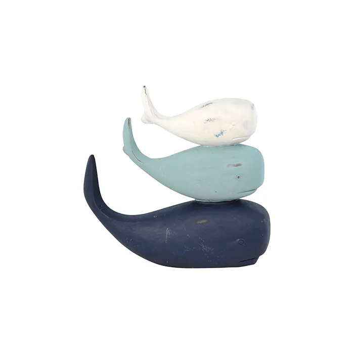 Whale resin blue white 3 stand