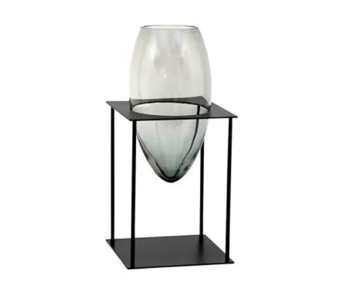 Glass black cone vase on stand large