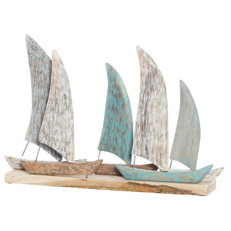 Aqua Wooden Sailing Boats on Stand