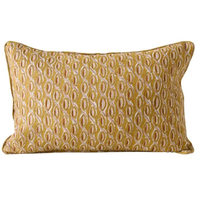 Walter mustard / red block print feather lumber